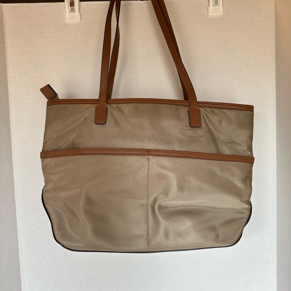 MICHAEL KORS KEMPTON nylon & leather tote purse bag brown/tan zipper - Picture 4 of 6